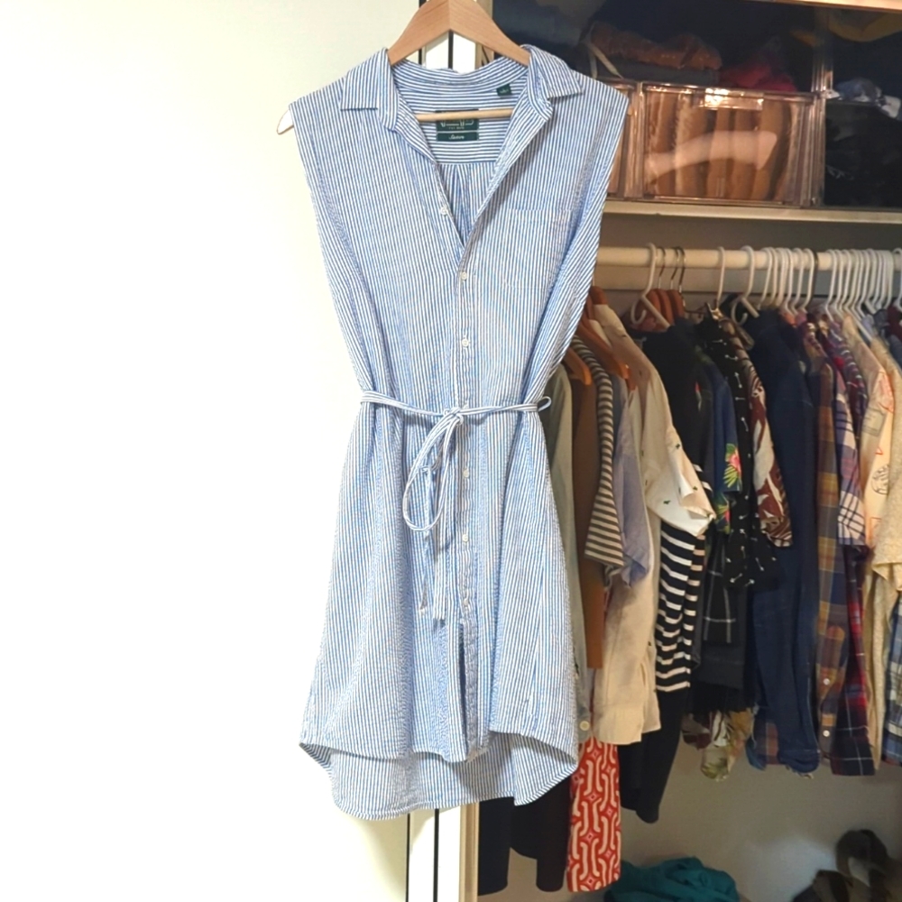 Gitman Brothers Vintage Seersucker Collared Dress in Light Blue Stripe
